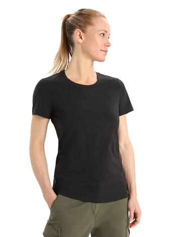 Women's Icebreaker Merino Central Classic Short Sleeve T Shirts Black | CA 1382SGLO